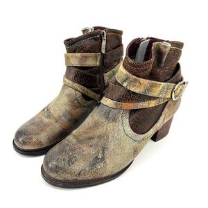 L'Artiste Spring Step Shazzam New Camel Hand Painted Leather Ankle Boots Size 7
